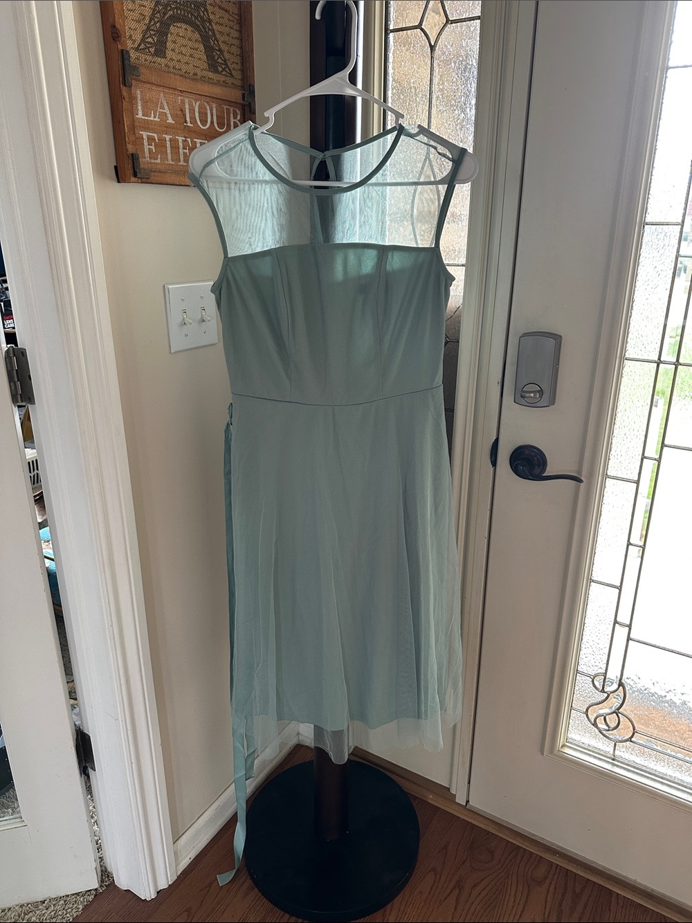 Women's Sheer Yoke Chiffon Dress in Light Sage